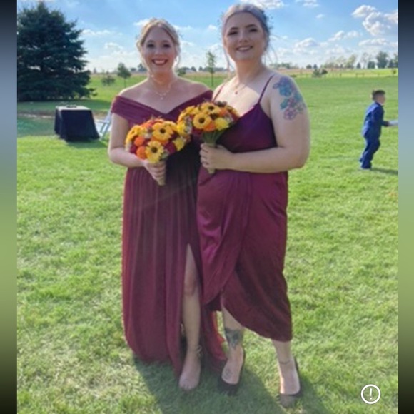 David’s Bridal Bridesmaid OTS Chiffon Burgundy/Wine Gown, size 12,only worn once - Picture 11 of 13